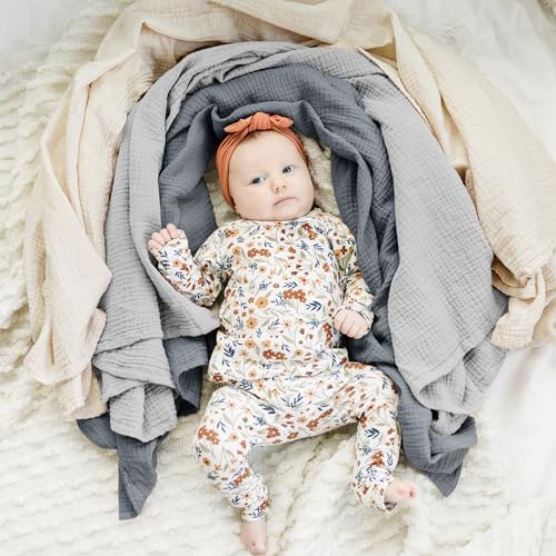 Konssy Paquete de 3 mantas de muselina para envolver unisex, manta de recepción de recién nacido, grande de 47 x 47 pulgadas, manta de muselina suave y transpirable para niños y niñas