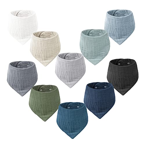 Konssy Muslin Baby Bibs 10 Pack Baby Bandana Drool Bibs 100  Cotton for Unisex Boys and Girls  Soft Absorbent Set for Teething and Drooling