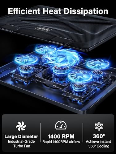 Kootek Laptop Cooling Pad  Laptop Cooler with 5 Quiet Fans for 12 17 Computer PC Notebook Gaming Laptop Fan  Height Adjustable Laptop Cooling Stand Laptop Accessories  Blue