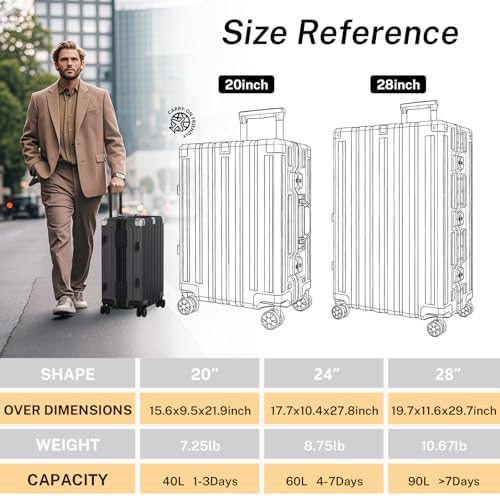 Krute Zipperless Luggage 24 Inch Aluminum Frame Suitcase with Spinner Wheels PC ABS Hardide Checked Luggage TSA Approved