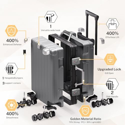 Krute Zipperless Luggage 24 Inch Aluminum Frame Suitcase with Spinner Wheels PC ABS Hardide Checked Luggage TSA Approved