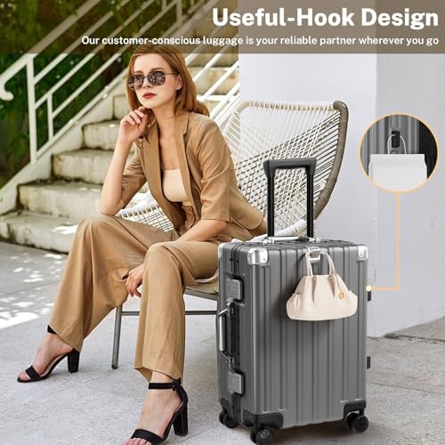 Krute Zipperless Luggage 24 Inch Aluminum Frame Suitcase with Spinner Wheels PC ABS Hardide Checked Luggage TSA Approved