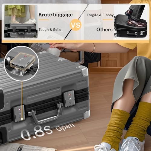 Krute Zipperless Luggage 24 Inch Aluminum Frame Suitcase with Spinner Wheels PC ABS Hardide Checked Luggage TSA Approved