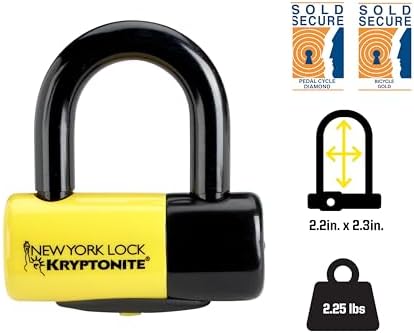 Kryptonite New York Disc Lock  14mm Heavy Duty Yellow/Black Bike Bicycle Lock  Sold Secure Gold  High Security Anti Theft Protection for Bicycle  E Bike  Motorcycles  Scooters  and More