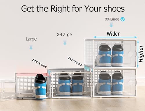 Kuject XX Large Shoe Storage Boxes Organizers Clear Plastic Stackable 12 Pack  Shoe Rack & Holder Substitute  Sneaker Containers  Shoe Storage Organizer Bins for Closet  Under Bed White No Fold Line 