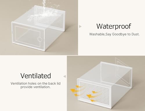 Kuject XX Large Shoe Storage Boxes Organizers Clear Plastic Stackable 12 Pack  Shoe Rack & Holder Substitute  Sneaker Containers  Shoe Storage Organizer Bins for Closet  Under Bed White No Fold Line 