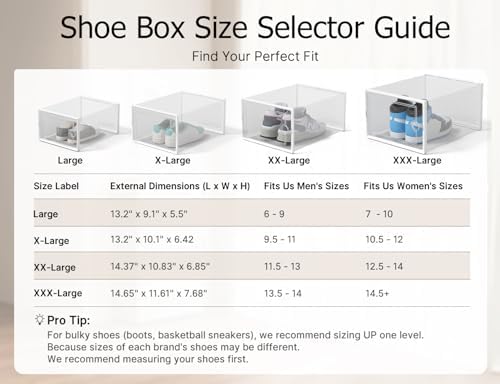 Kuject XX Large Shoe Storage Boxes Organizers Clear Plastic Stackable 12 Pack  Shoe Rack & Holder Substitute  Sneaker Containers  Shoe Storage Organizer Bins for Closet  Under Bed White No Fold Line 