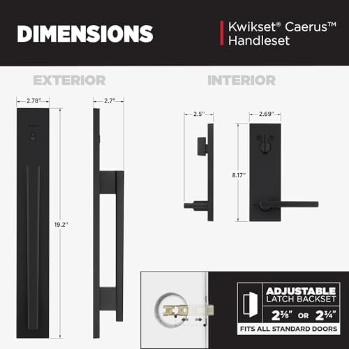 Kwikset Caerus Front Door Lock Handle and Deadbolt Set  Entry Handleset Exterior with Interior Lever  Matte Black  SmartKey Re Key Security  with KwikSlide  Door Handle Backplate Full Escutcheon