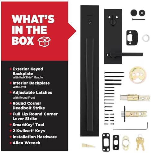 Kwikset Caerus Front Door Lock Handle and Deadbolt Set  Entry Handleset Exterior with Interior Lever  Matte Black  SmartKey Re Key Security  with KwikSlide  Door Handle Backplate Full Escutcheon