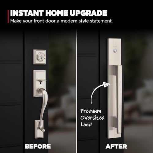 Kwikset Caerus Front Door Lock Handle and Deadbolt Set  Entry Handleset Exterior with Interior Lever  Matte Black  SmartKey Re Key Security  with KwikSlide  Door Handle Backplate Full Escutcheon