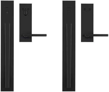 Kwikset Caerus Front Door Lock Handle and Deadbolt Set  Entry Handleset Exterior with Interior Lever  Matte Black  SmartKey Re Key Security  with KwikSlide  Door Handle Backplate Full Escutcheon