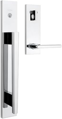 Kwikset Caerus Front Door Lock Handle and Deadbolt Set  Entry Handleset Exterior with Interior Lever  Matte Black  SmartKey Re Key Security  with KwikSlide  Door Handle Backplate Full Escutcheon