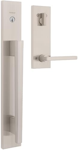 Kwikset Caerus Front Door Lock Handle and Deadbolt Set  Entry Handleset Exterior with Interior Lever  Matte Black  SmartKey Re Key Security  with KwikSlide  Door Handle Backplate Full Escutcheon