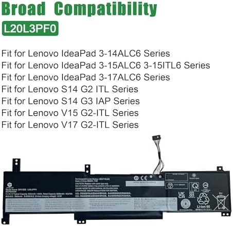 L20L3PF0 SB11B36276 5B11B36283 Laptop Battery Replacement for Lenovo IdeaPad 3 14ALC6 3 15ALC6 3 15ITL6 Series L20M3PF0 SB11B36274 5B11B36279 L20C3PF0 SB11B36277 5B11B36275 11 1V 45Wh