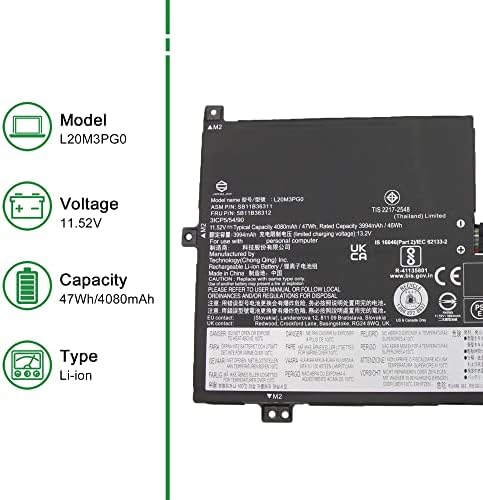 L20L3PF0 SB11B36276 5B11B36283 Laptop Battery Replacement for Lenovo IdeaPad 3 14ALC6 3 15ALC6 3 15ITL6 Series L20M3PF0 SB11B36274 5B11B36279 L20C3PF0 SB11B36277 5B11B36275 11 1V 45Wh