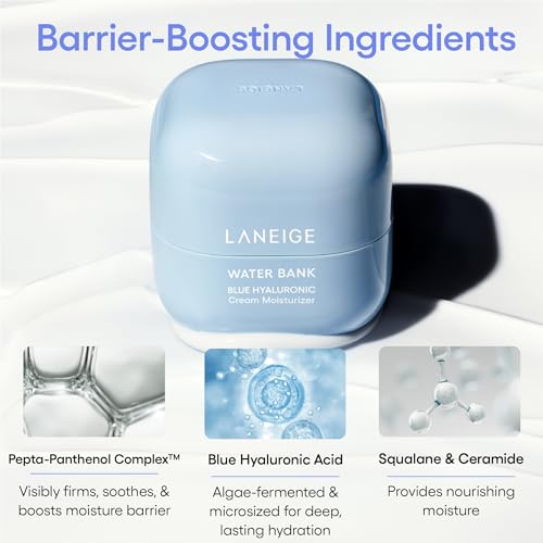 LANEIGE Water Bank Blue Hyaluronic Cream Moisturizer  Hydrating Korean Face Cream with Squalane & Ceramide for Skin Barrier Support  Dermatologist Tested