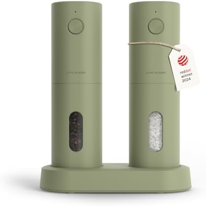 LARS NYS M Electric Salt and Pepper Grinder Set  USB Rechargeable  Automatic Salt and Pepper Mills  Spice Shakers Refillable with LED Light  Adjustable Coarseness  Ceramic Grinder  Taupe Brown 