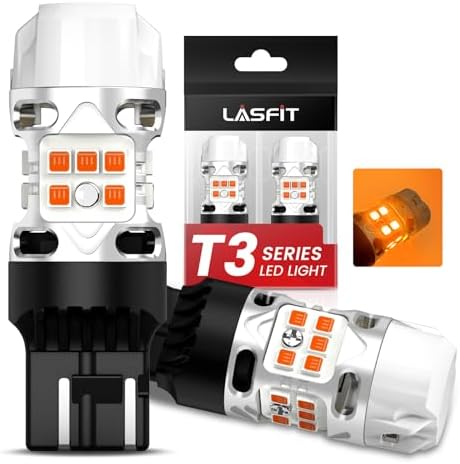 LASFIT 7440 LED Bulb Anti Hyper Flash Canbus 7443 Front or Rear Turn Signal Light 7444na 7441 7444 7440NA W21W WY21W Bulbs No Load Resistor Need  Upgraded Amber  Pack of 2