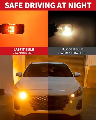 LASFIT 7440 LED Bulb Anti Hyper Flash Canbus 7443 Front or Rear Turn Signal Light 7444na 7441 7444 7440NA W21W WY21W Bulbs No Load Resistor Need  Upgraded Amber  Pack of 2