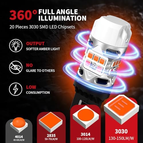 LASFIT 7440 LED Bulb Anti Hyper Flash Canbus 7443 Front or Rear Turn Signal Light 7444na 7441 7444 7440NA W21W WY21W Bulbs No Load Resistor Need  Upgraded Amber  Pack of 2