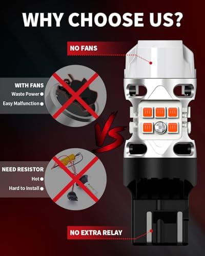 LASFIT 7440 LED Bulb Anti Hyper Flash Canbus 7443 Front or Rear Turn Signal Light 7444na 7441 7444 7440NA W21W WY21W Bulbs No Load Resistor Need  Upgraded Amber  Pack of 2