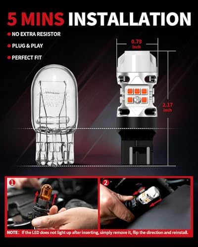 LASFIT 7440 LED Bulb Anti Hyper Flash Canbus 7443 Front or Rear Turn Signal Light 7444na 7441 7444 7440NA W21W WY21W Bulbs No Load Resistor Need  Upgraded Amber  Pack of 2