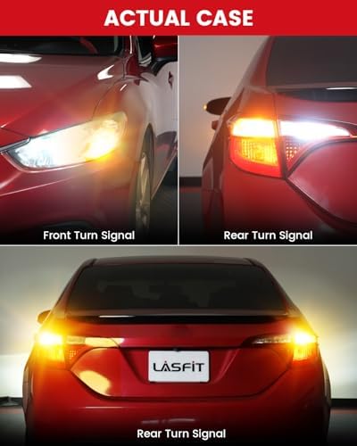 LASFIT 7440 LED Bulb Anti Hyper Flash Canbus 7443 Front or Rear Turn Signal Light 7444na 7441 7444 7440NA W21W WY21W Bulbs No Load Resistor Need  Upgraded Amber  Pack of 2