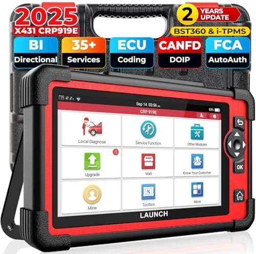 LAUNCH X431 CRP919E OBD2 Scanner  2025 Bidirectional Scan Tool as CRP919EBT  CANFD & DoIP  ECU Code  35  Service  Active Tests  All System Diagnosis  FCA Autoauth  BST360 & TPMS  2 Year Update