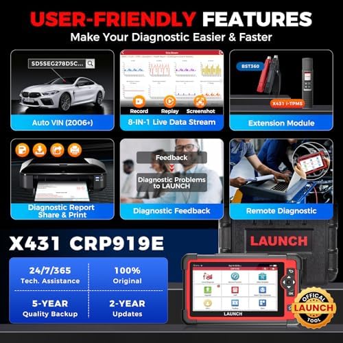 LAUNCH X431 CRP919E OBD2 Scanner  2025 Bidirectional Scan Tool as CRP919EBT  CANFD & DoIP  ECU Code  35  Service  Active Tests  All System Diagnosis  FCA Autoauth  BST360 & TPMS  2 Year Update