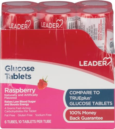 LEADER Glucose Tablets Raspberry 6 Tubes  10 Tablets PER Tube Pack of 1