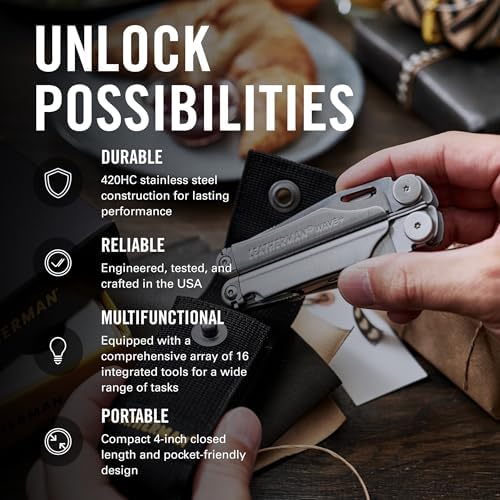 LEATHERMAN  Wave   18 in 1 Full Size  Versatile Multi tool for DIY  Home  Garden  Outdoors or Everyday Carry  EDC   Stainless Steel