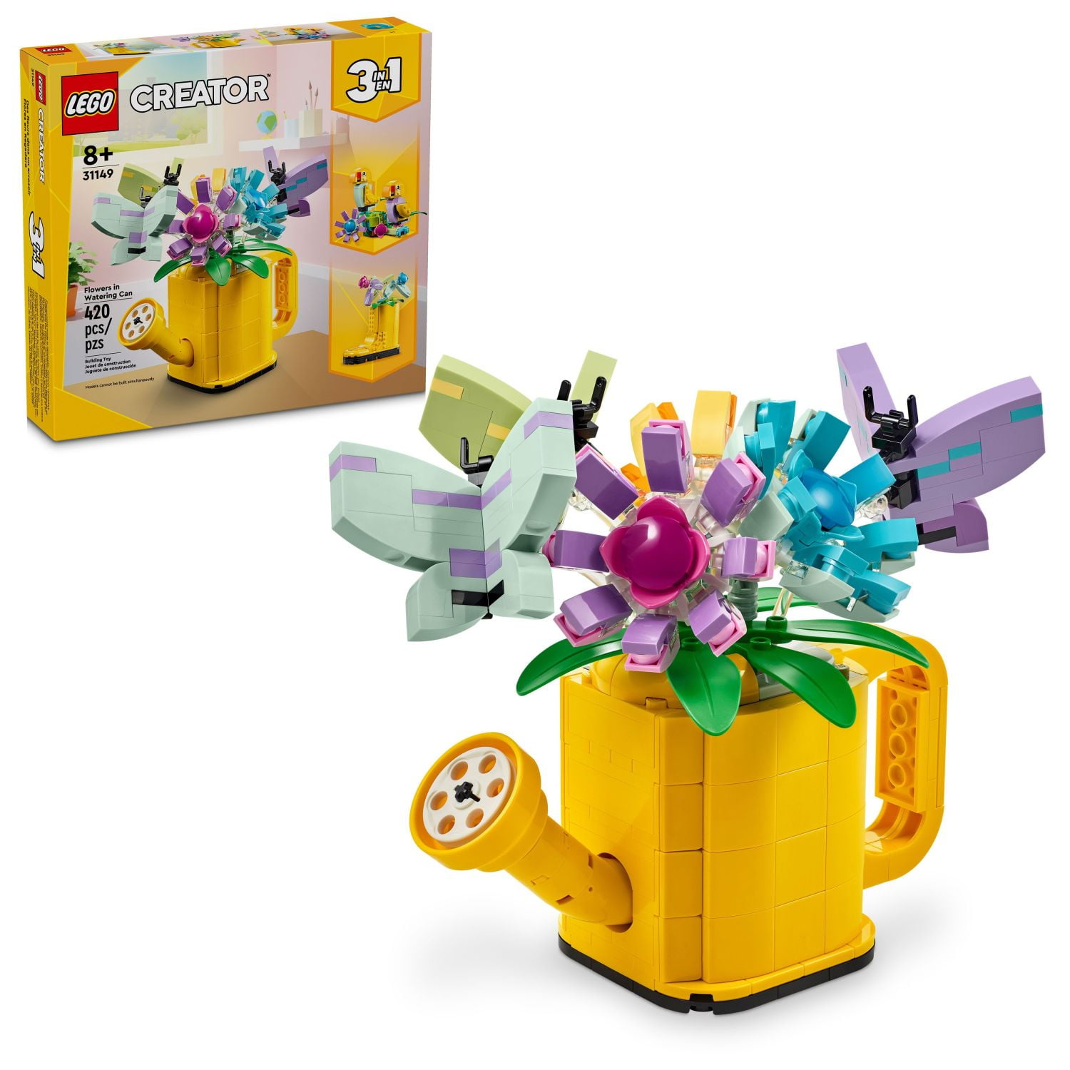 LEGO Creator 3 in 1 Flowers in Watering Can Building Toy Set   Fun  Creative Activity for Kids  Girls and Boys  Ages 8    Building Options for Rain Boots or Birds   Cute Birthday Gift Idea   31149