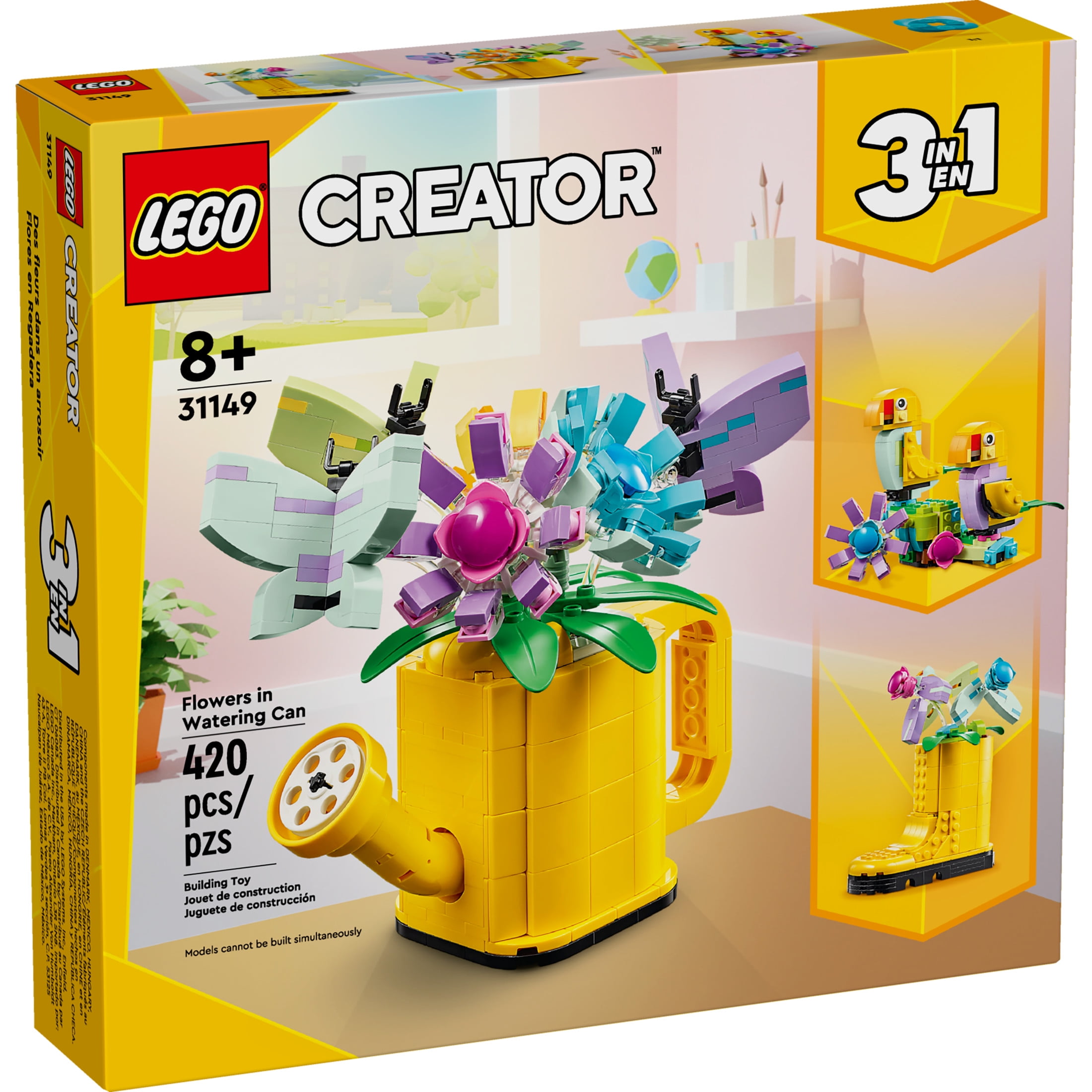 LEGO Creator 3 in 1 Flowers in Watering Can Building Toy Set   Fun  Creative Activity for Kids  Girls and Boys  Ages 8    Building Options for Rain Boots or Birds   Cute Birthday Gift Idea   31149