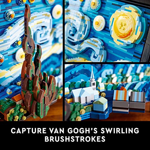 LEGO Ideas Vincent Van Gogh The Starry Night - Juego de construcción para adultos, mayores de 18 años - Decoración artística de pared para el hogar bellamente detallada - Regalo para hombres y mujeres