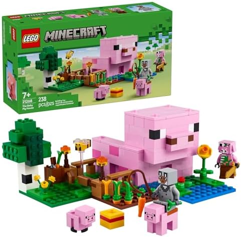 LEGO Minecraft The Baby Pig House Toy Figures and Playset   Building Minecraft Toy for Kids  Boys and Girls  Ages 7    Gift for Birthdays   with 2 Minifigures for Pretend Play   21268
