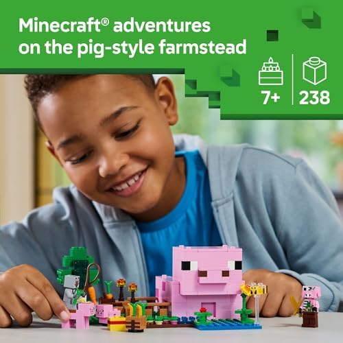 LEGO Minecraft The Baby Pig House Toy Figures and Playset   Building Minecraft Toy for Kids  Boys and Girls  Ages 7    Gift for Birthdays   with 2 Minifigures for Pretend Play   21268