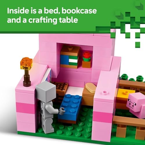 LEGO Minecraft The Baby Pig House Toy Figures and Playset   Building Minecraft Toy for Kids  Boys and Girls  Ages 7    Gift for Birthdays   with 2 Minifigures for Pretend Play   21268