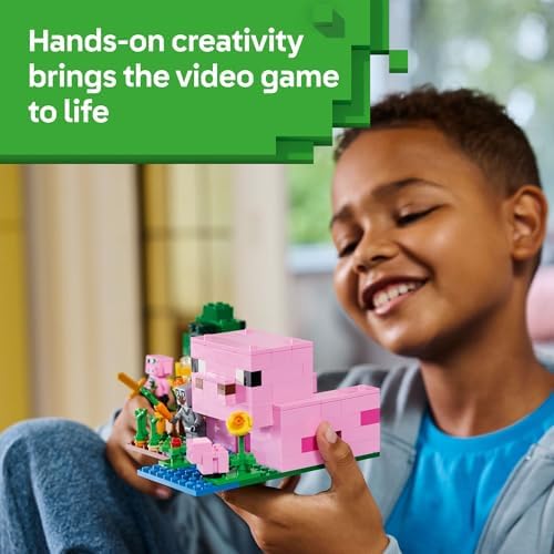 LEGO Minecraft The Baby Pig House Toy Figures and Playset   Building Minecraft Toy for Kids  Boys and Girls  Ages 7    Gift for Birthdays   with 2 Minifigures for Pretend Play   21268