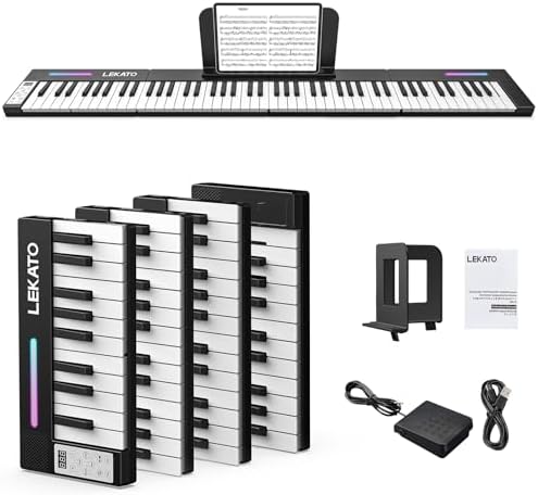 LEKATO Portable Piano Keyboard  4 pcs Magnetic Electric Piano with Up to 88 Keys  128 Tones  128 Rhythm  21 Demo  Split  Dual Tone  Record  Bluetooth MIDI  Headphone Jack  for Beginners Home Travel