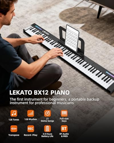 LEKATO Portable Piano Keyboard  4 pcs Magnetic Electric Piano with Up to 88 Keys  128 Tones  128 Rhythm  21 Demo  Split  Dual Tone  Record  Bluetooth MIDI  Headphone Jack  for Beginners Home Travel