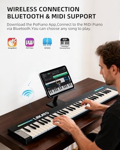 LEKATO Portable Piano Keyboard  4 pcs Magnetic Electric Piano with Up to 88 Keys  128 Tones  128 Rhythm  21 Demo  Split  Dual Tone  Record  Bluetooth MIDI  Headphone Jack  for Beginners Home Travel