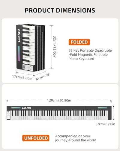 LEKATO Portable Piano Keyboard  4 pcs Magnetic Electric Piano with Up to 88 Keys  128 Tones  128 Rhythm  21 Demo  Split  Dual Tone  Record  Bluetooth MIDI  Headphone Jack  for Beginners Home Travel