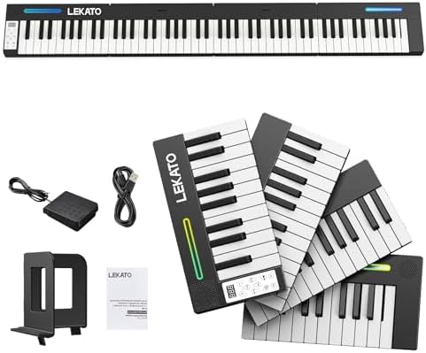 LEKATO Portable Piano Keyboard  4 pcs Magnetic Electric Piano with Up to 88 Keys  128 Tones  128 Rhythm  21 Demo  Split  Dual Tone  Record  Bluetooth MIDI  Headphone Jack  for Beginners Home Travel