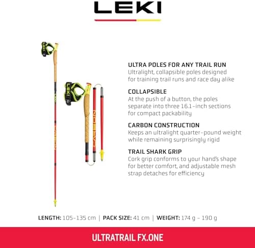 LEKI Ultratrail FX One Trekking Poles   Carbon Foldable Ultralight Poles for Hiking & Trail Running