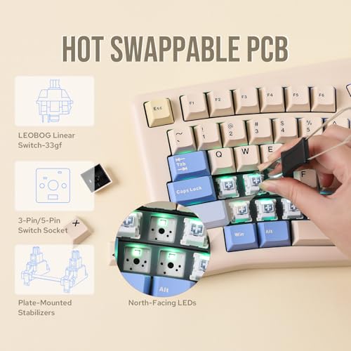 LEOBOG A75 - Teclado Alice al 75%, teclado inalámbrico para juegos con perilla y diseño de joystick, teclado mecánico de montaje superior con PCB de corte flexible, placa de PC, soportes