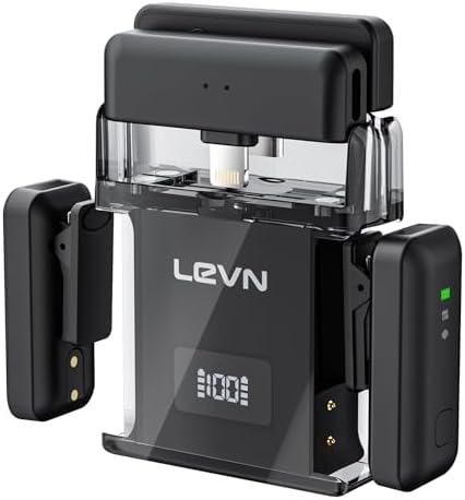 LEVN Wireless Lavalier Microphones  Microphone for iPhone  2 TX   2 RX   Charging Case   Mini Mic with Noise Cancellation  20H Battery  200ft  Wireless Microphone for iPhone 15/14/13  Android
