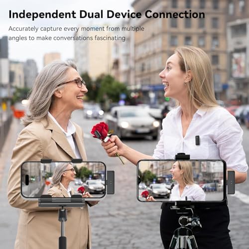 LEVN Wireless Lavalier Microphones  Microphone for iPhone  2 TX   2 RX   Charging Case   Mini Mic with Noise Cancellation  20H Battery  200ft  Wireless Microphone for iPhone 15/14/13  Android