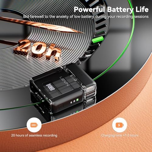 LEVN Wireless Lavalier Microphones  Microphone for iPhone  2 TX   2 RX   Charging Case   Mini Mic with Noise Cancellation  20H Battery  200ft  Wireless Microphone for iPhone 15/14/13  Android