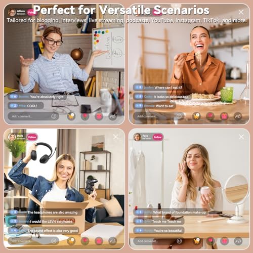 LEVN Wireless Lavalier Microphones  Microphone for iPhone  2 TX   2 RX   Charging Case   Mini Mic with Noise Cancellation  20H Battery  200ft  Wireless Microphone for iPhone 15/14/13  Android