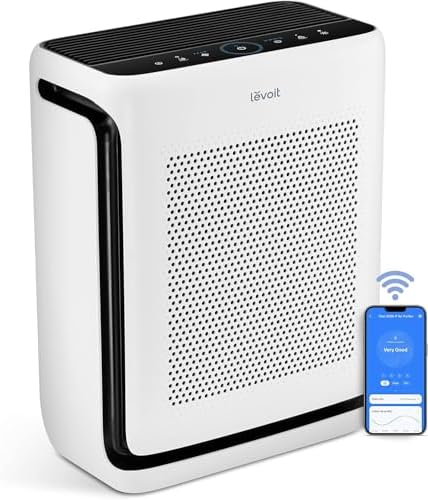 LEVOIT Air Purifiers for Home Large Room Up to 1875 Ft  with Washable Pre Filter  AHAM VERIFIDE  Air Quality Monitor  HEPA Sleep Mode for Allergies  Pet Hair in Bedroom  Vital 200S P  White